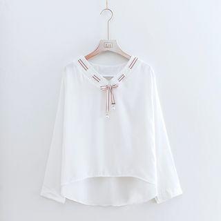 Faux Pearl Bow Accent Blouse