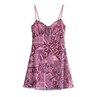 Spaghetti Strap Newspaper Print A-line Dress