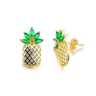 Simple And Creative Plated Gold Pineapple Earrings With Cubic Zirconia Golden - One Size