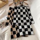 Cold-shoulder Checkered Knit Sheath Dress