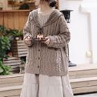 Crochet-collar Cable-knit Cardigan Milky Coffee - One Size