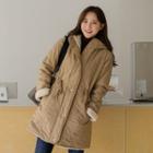 Hooded Drawstring-waist Fleece-lined Padded Coat