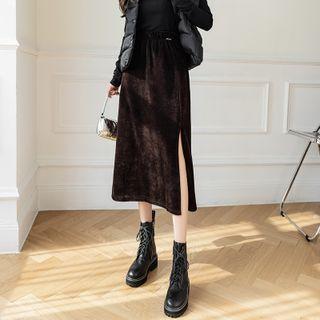 Slit-side Corduroy Midi Pencil Skirt