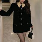 Color Block Bow Accent Long-sleeve Jacket Black - One Size