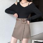 Belted Irregular Mini A-line Skirt