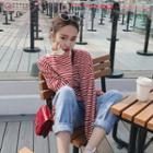 Set: Striped Sweatshirt + Distressed Tapered Jeans