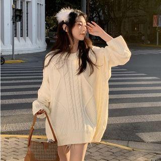 Crewneck Plain Striped Sweater White Sweater - One Size