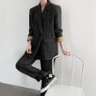 Striped Double-breasted Blazer / Straight-fit Pants / Mini A-line Skirt / Set