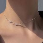 Zigzag Rhinestone Choker With Chain - Ecg Necklace - Silver - One Size