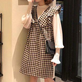 Lantern-sleeve Blouse / Lantern-sleeve Pinafore Dress