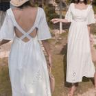 Elbow-sleeve Midi A-line Beach Dress