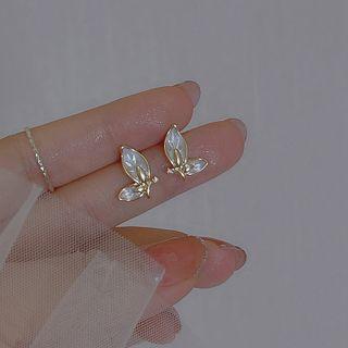 Butterfly Stud Earring 1 Pair - Gold & White - One Size