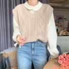 Plain Blouse / Cable-knit Vest / Set