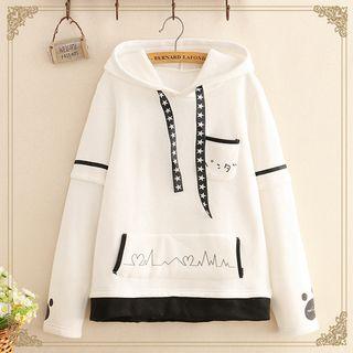Panda Ear-accent Hood Fleece-lined Sweatshirt Fleece Lined - As Shown In Figure - One Size