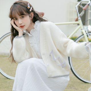 Lace Up Cardigan Off-white - One Size