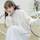 Lace Up Cardigan Off-white - One Size