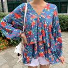 Frill-trim Layered Floral Top