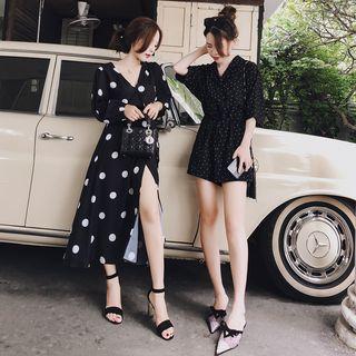 Polka Dot Chiffon Playsuit / Jumpsuit / Maxi Dress