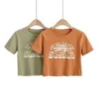Short-sleeve Palm Tree Print Cropped T-shirt