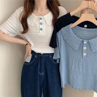 Short-sleeve Floral Polo Top