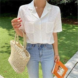 Open-placket Eyelet-lace Shirt Ivory - One Size