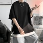 Mock Two-piece Short-sleeve Slit T-shirt