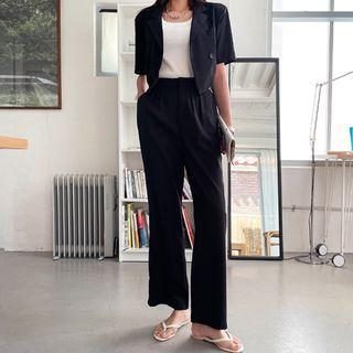 Crop Blazer & Wide Pants Officewear Set