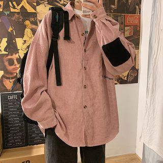 Lettering Embroidered Corduroy Shirt Jacket
