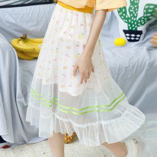 Fruit Print Mesh A-line Skirt