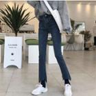 High-waist Frayed Slim Fit Jeans