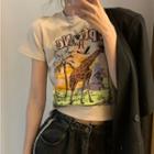 Giraffe Print Cropped Vintage T-shirt