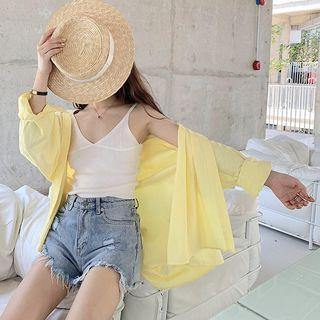 Plain Long-sleeve Loose-fit Shirt / Camisole Top