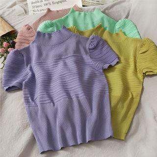 Eyelet Short-sleeve Mock-neck Knit Top In 6 Colors