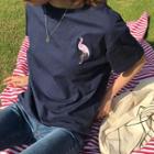 Flamingo Embroidered Short Sleeve T-shirt