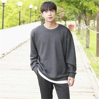 Layered-hem Plain Sweatshirt
