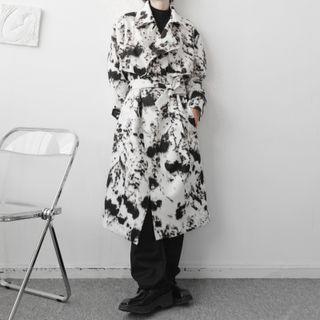 Tie Dye Double Breasted Coat With Sash