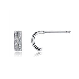 925 Sterling Silver Simple Double Row Cubic Zircon Geometric Stud Earrings Silver - One Size