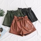 Paperbag High-waist Faux-leather Shorts