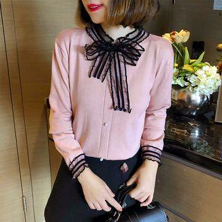 Tie-neck Lace Panel Sweater