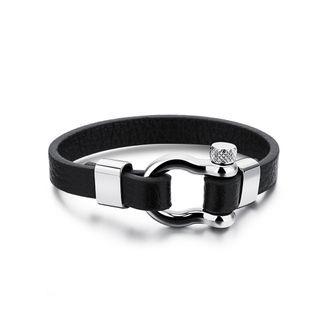 Simple Creative Geometric 316l Stainless Steel Leather Bracelet Silver - One Size