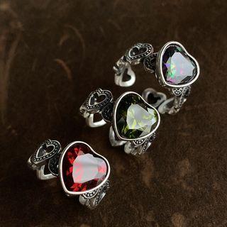 Heart Rhinestone Rose Alloy Open Ring
