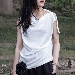 Drape-collar Asymmetric Sleeveless Top