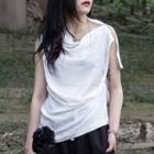 Drape-collar Asymmetric Sleeveless Top