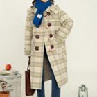 Toggle Button Gingham Hooded Coat