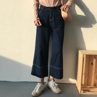 Contrast Stitching Wide-leg Jeans