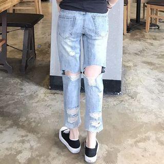 Ripped Straight Leg Jeans