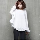 Batwing-sleeve Frill-trim Top