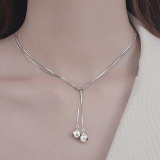 Sterling Silver Bell Necklace Adjustable - Silver - One Size