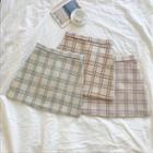 Color-block Plaid Acrylic High-waist Skirt