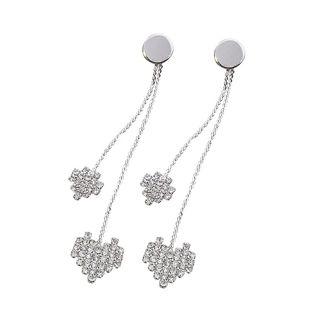 Rhinestone Heart Dangle Earring A01-43 - Silver - One Size